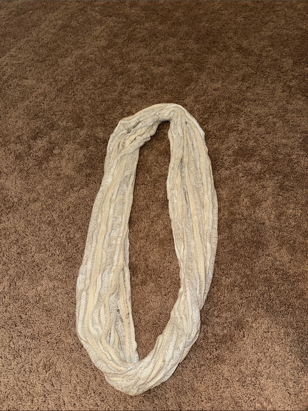 Apt. 9 Ivory infinity scarf with Silver Metallic Stripes Spring Fall lightweight - Picture 6 of 9